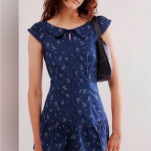Free People Beasley Navy Floral Mini Dress